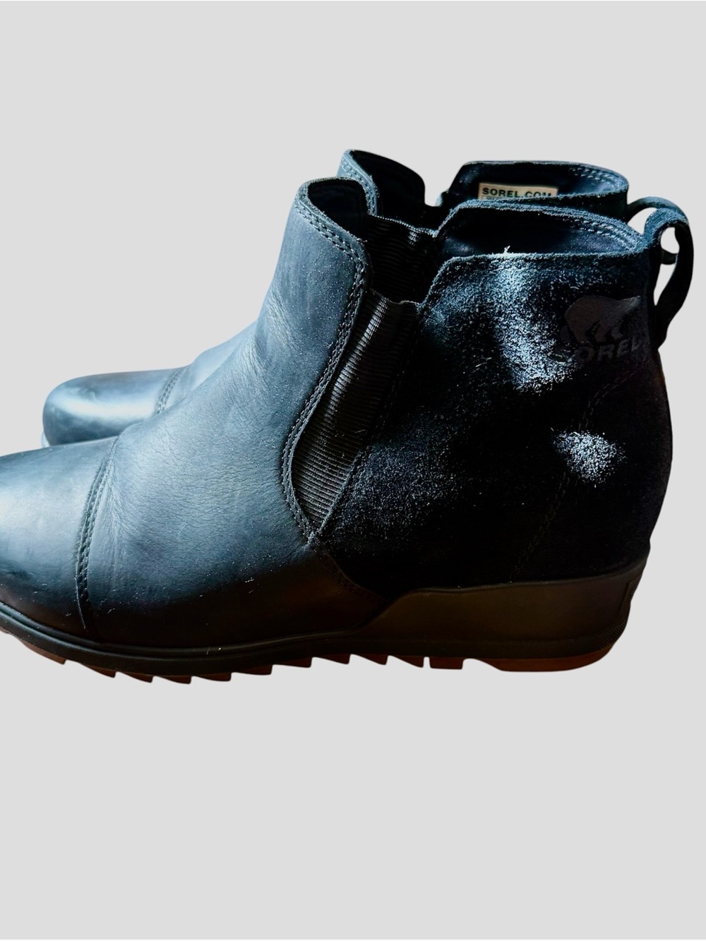 Sorel Waterproof Black Leather Chelsea Ankle Wedge Boots